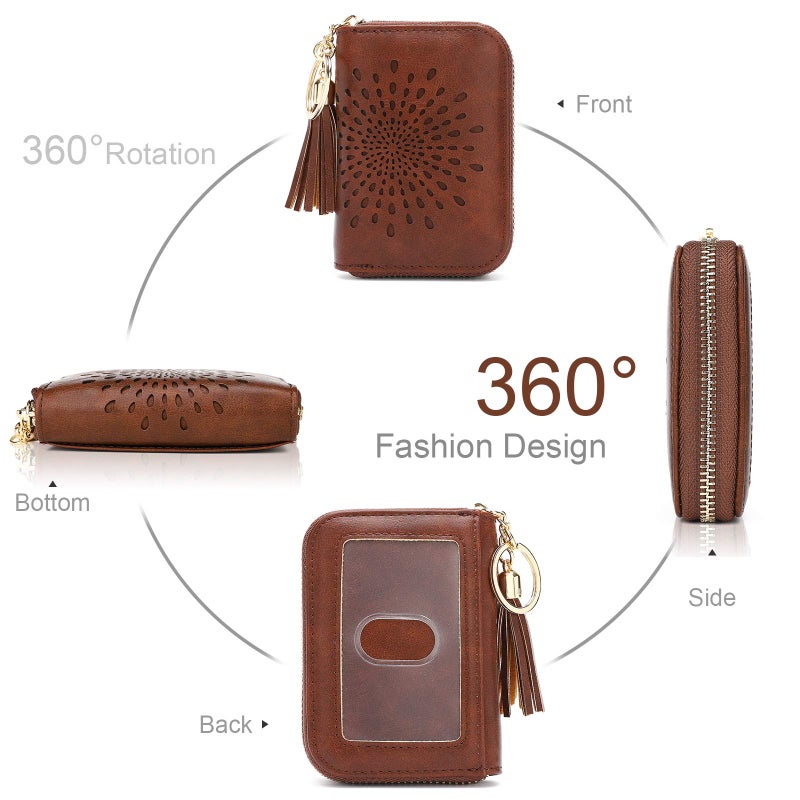 APHISON RFID Credit Card Holder Zipper Card Case Keychain Small Wallet for Women 1927 COFFEE - Image 2